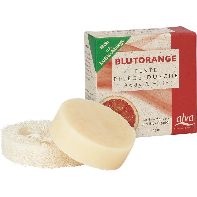 alva Naturkosmetik Gel Doccia Solido per Corpo e Capelli all'Arancia Rossa, 60 g