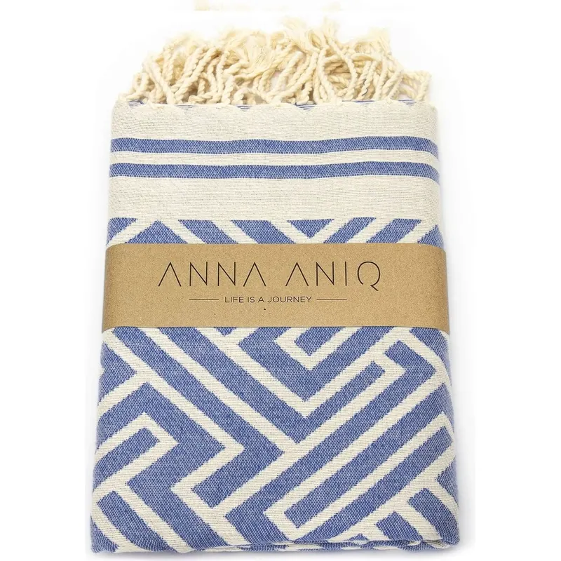 ANNA ANIQ Telo da Hammam - Jacquard Labyrinth, Atlantic Breeze