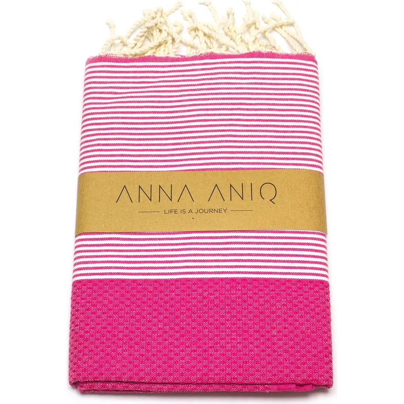 ANNA ANIQ Telo da Hammam - Motivo a Nido d'Ape, Fuchsia Flower