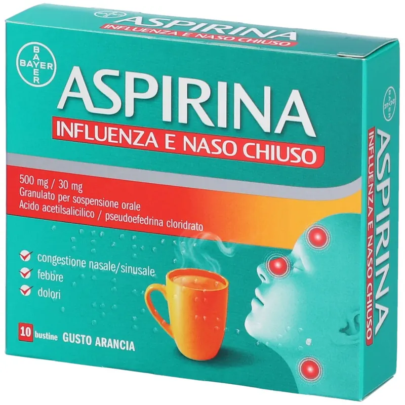 Aspirina Influenza e Naso Chiuso Antidolorifico Decongestionante Buste