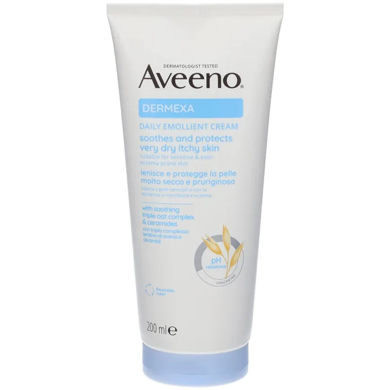 Aveeno Dermexa Crema Emolliente Quotidiana 200 ml, Crema dermatite atopica, pelle secca e sensibile