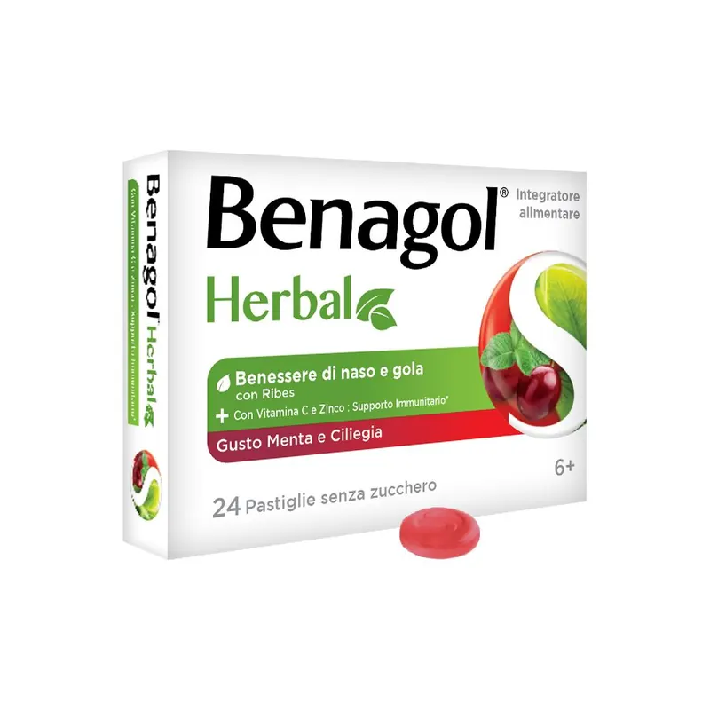 Benagol® Herbal Supporto Immunitario con Vitamina C e Zinco Gusto Menta e Ciliegia