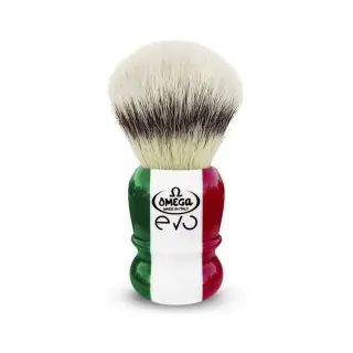 Brocha de afeitar OMEGA fibra sintética serie EVO 2.0 mango bandera Italia 1882