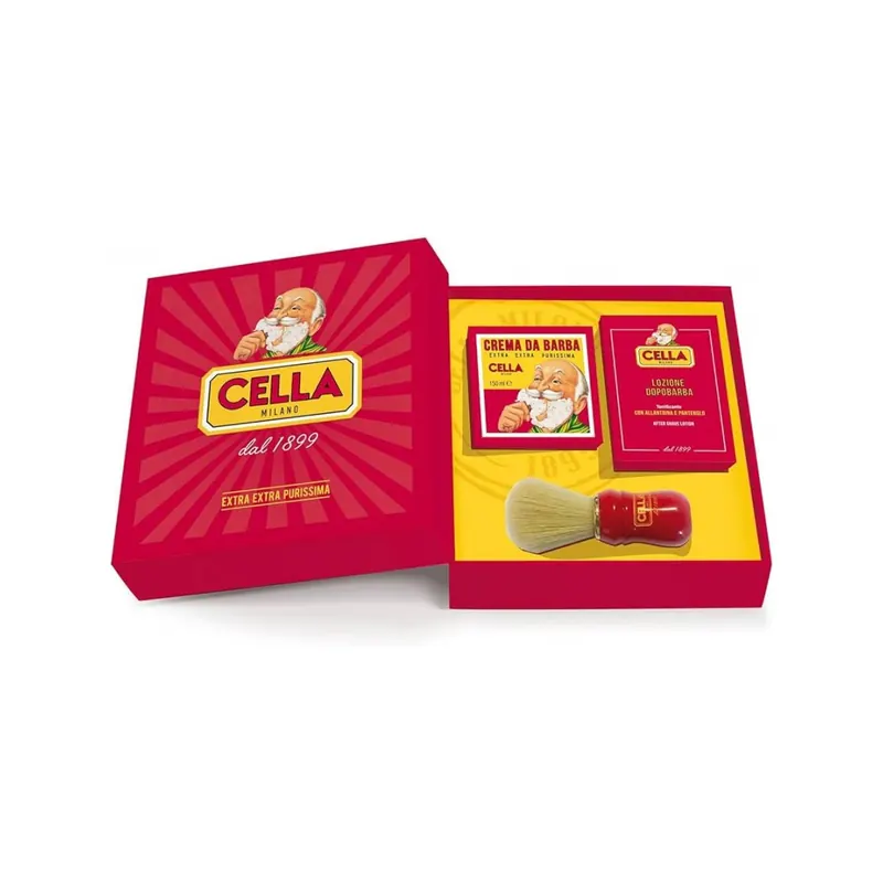 Caja Regalo Afeitado Jabón, After Shave Loción & Brocha Afeitar Cella Milano