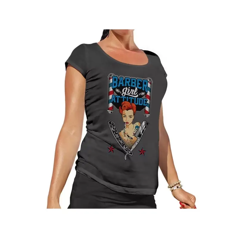 Camiseta Barber Girl Attitude Hey Joe Gris Talla L