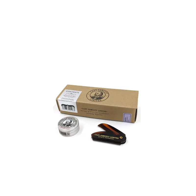 Captain Fawcett Moustache Wax Private Stock 15ml & Folding Comb