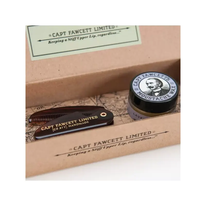 Captain Fawcett Moustache Wax Sandalwood 15ml & Folding Comb