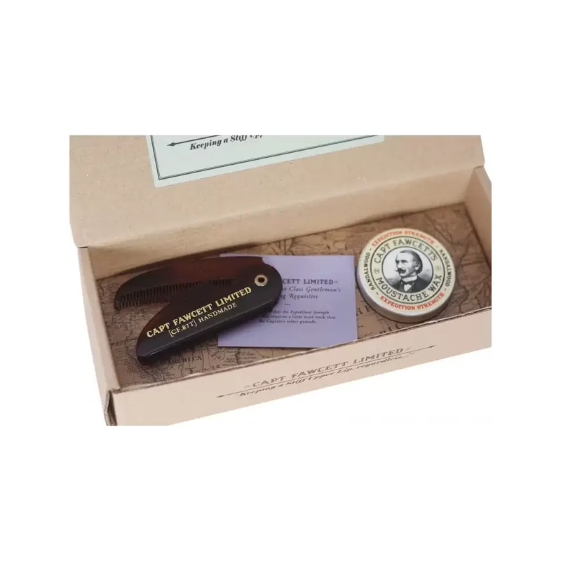 Captain Fawcett Moustache Wax Strengh Sandalwood 15ml & Folding Comb