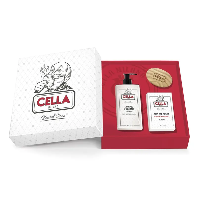 Cella Milano – Kit barba uomo con shampoo, olio e spazzola