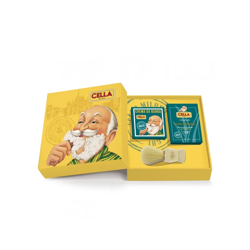 Cella Milano Organic Shaving Gift Box Soap, After Shave Lotion & Shaving Brush