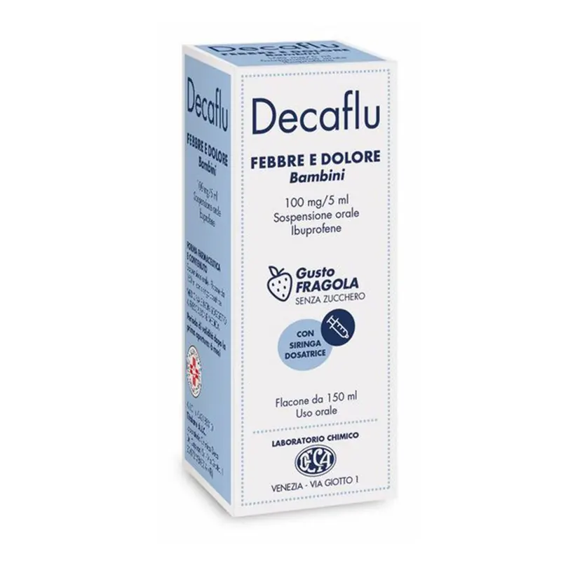 Decaflu Febbre e Dolore Bambini 100 mg/5 ml Sospensione Orale Gusto Fragola Senza Zucchero