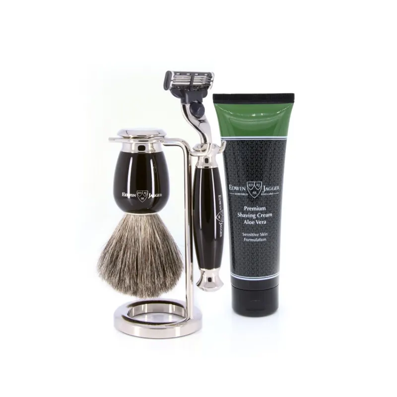 Edwin Jagger 58 Series 3pc Imitation Ebony & Nickel Mach3 Set (Aloe Vera)