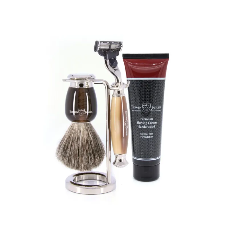 Edwin Jagger 58 Series 3pc Imitation Horn & Nickel Mach3 Set (Sandalwood)
