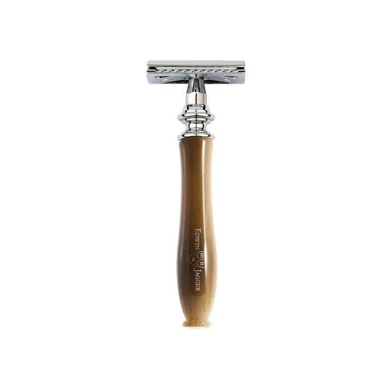 Edwin Jagger Chatsworth Imitation Horn DE Safety Razor & Feather Blades (Closed Comb)