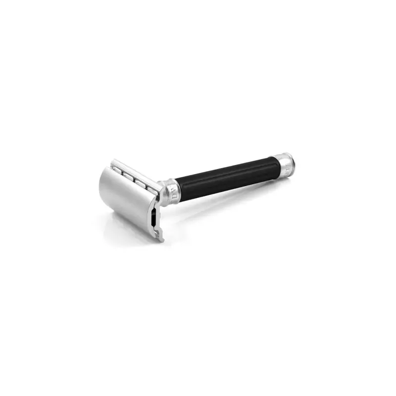 Edwin Jagger Double Edge Stainless Steel Safety Razor Grooved Anodised Black
