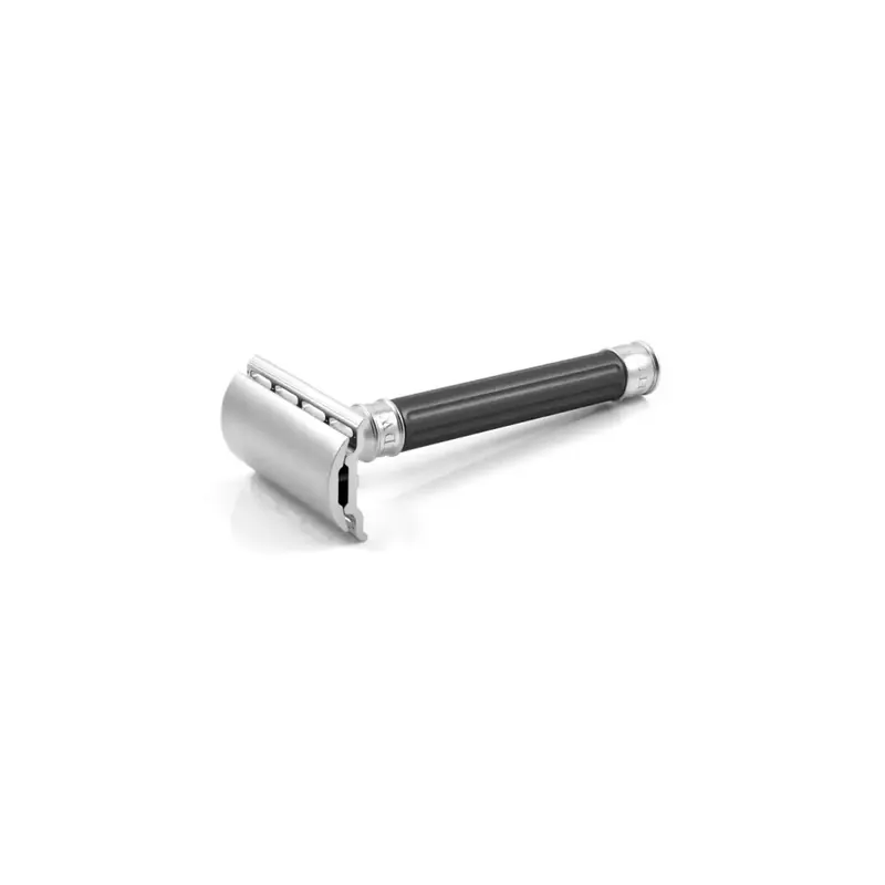 Edwin Jagger Double Edge Stainless Steel Safety Razor Grooved Anodised Gun Metal