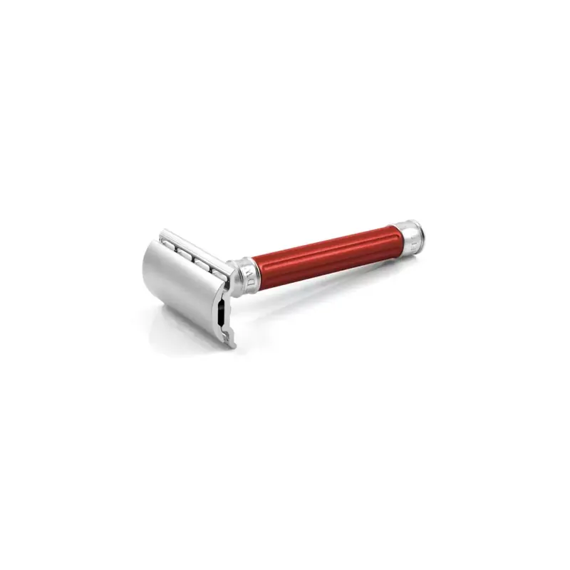 Edwin Jagger Double Edge Stainless Steel Safety Razor Grooved Anodised Red