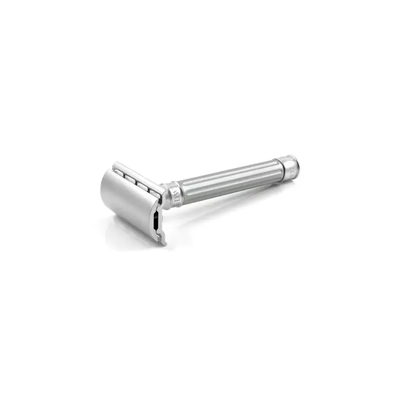 Edwin Jagger Double Edge Stainless Steel Safety Razor Grooved Anodised Silver