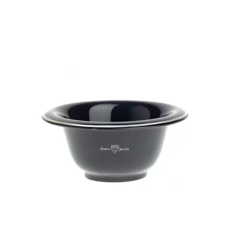 Edwin Jagger Ebony Porcelain Shaving Bowl with Silver Rim