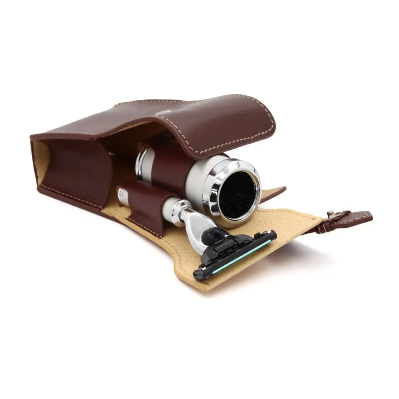 Edwin Jagger Gillette® Mach3® Leather Travel Kit Brown