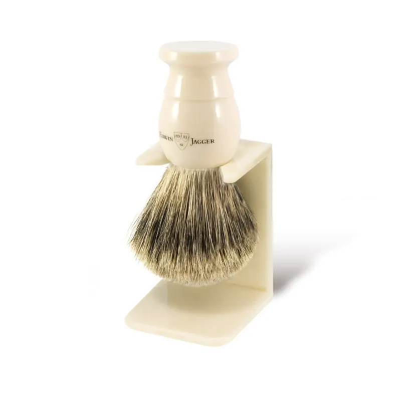 Edwin Jagger Imitation Ivory Best Badger Shaving Brush With Stand