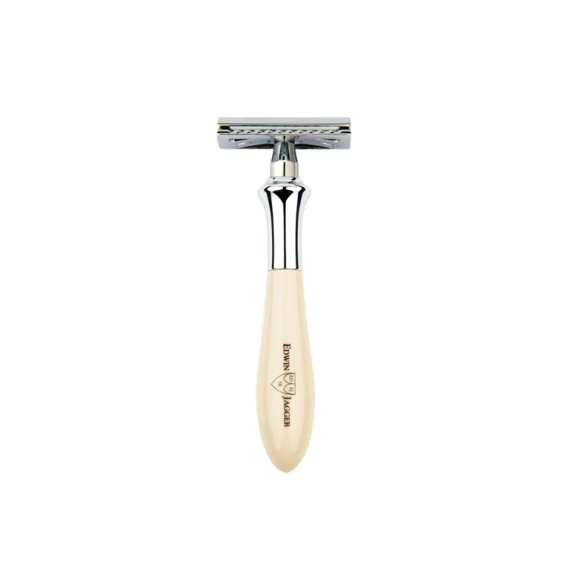 Edwin Jagger Plaza Imitation Ivory DE Razor + Free Feather Blades