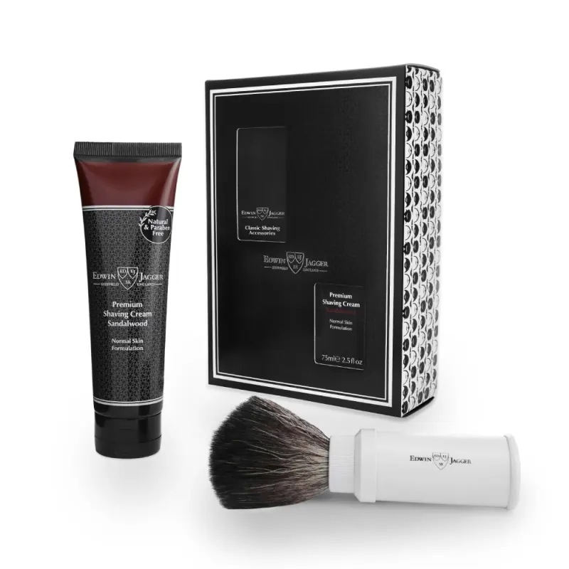 Edwin Jagger White Travel Shaving Brush Gift Set (Sandalwood)