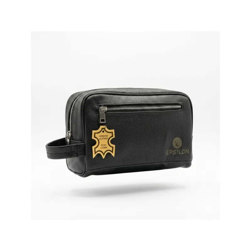 Epsilon Black Toiletry Bag with Two Zippers