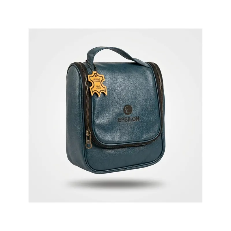 Epsilon Navy Blue Leather Men's Wash Bag