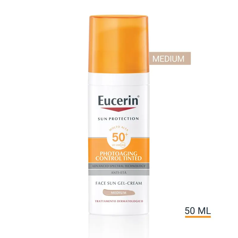 Eucerin Sun Photo Aging Control Tinted Anti-età Gel Crema SPF50+ crema sun Colore Medium 50 ml