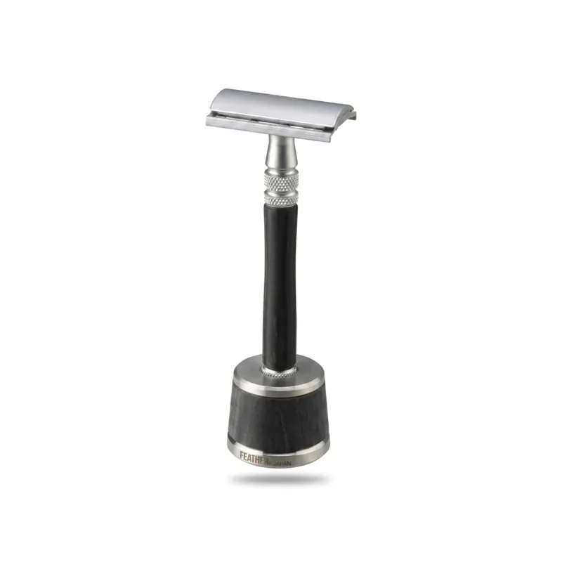 Feather Stainless Safety Razor Wood Handle WS-D2S & Stand