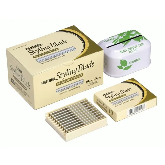 Feather Styling Blades – 50 lame per sfilzino con contenitore per lame usate