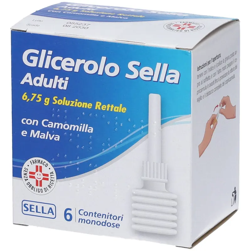 GLICEROLO SELLA adulti 6,75 g soluzione rettale, 6 contenitori monodose con camomilla e malva