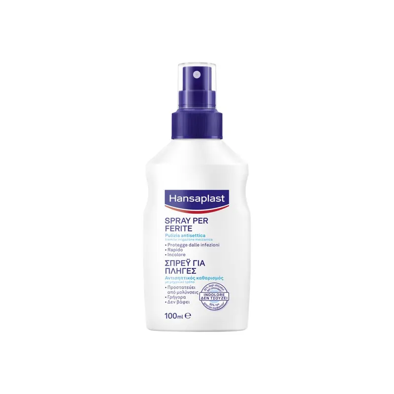 Hansaplast Spray Ferite 100 ml, Spray delicato per una pulizia antisettica della ferita