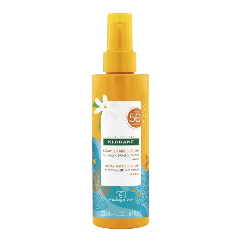 Klorane Spray Solare Sublime SPF 50 con Monoï e Tamanu BIO 200ml - Solare Corpo