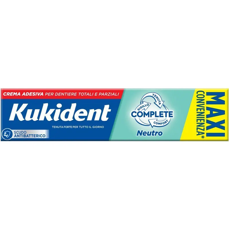Kukident Complete Neutro Crema Adesiva per Dentiere Totali e Parziali Aroma Neutro