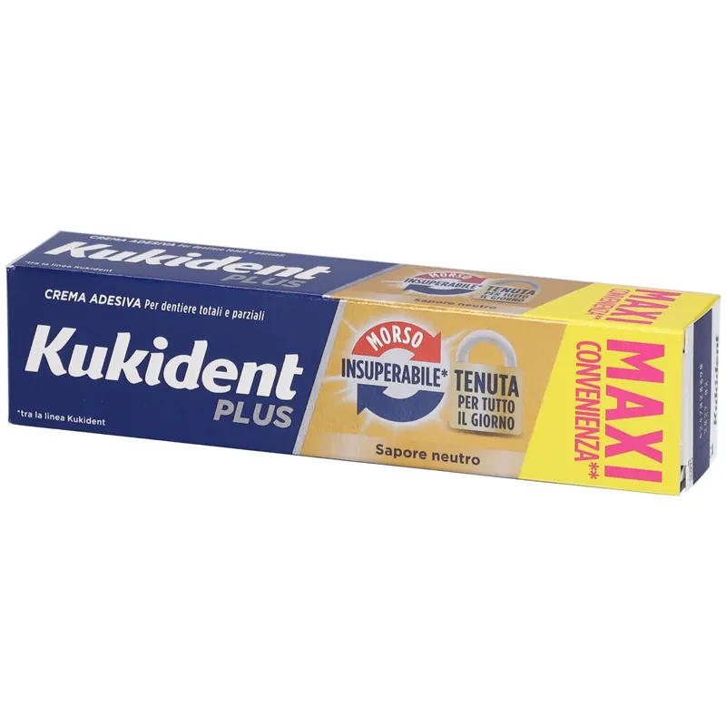Kukident Plus Doppia Azione Crema Adesiva per Dentiere Totali e Parziali