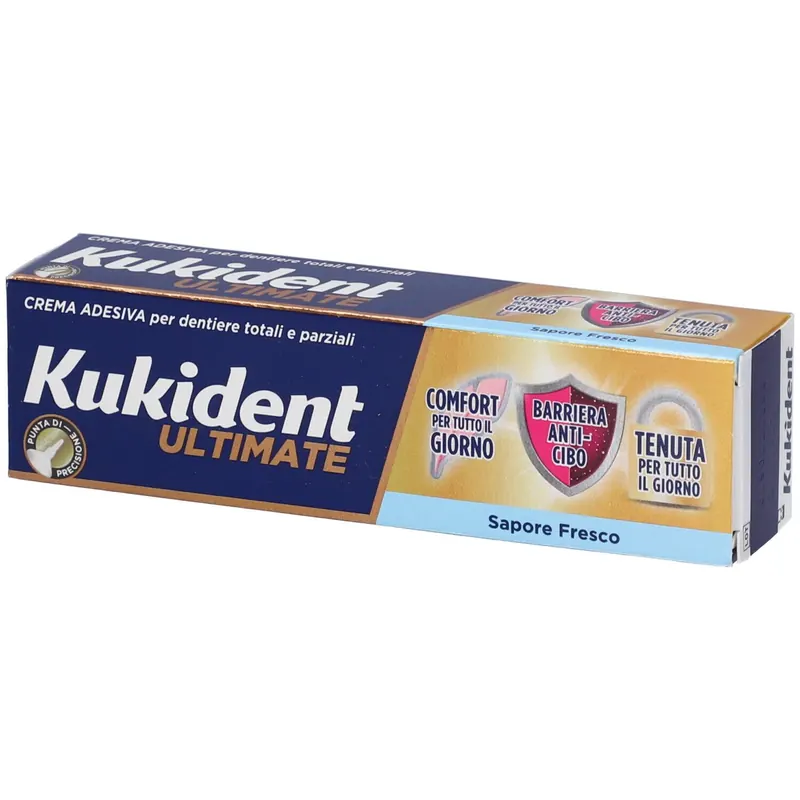 Kukident Ultimate Barriera Anti-cibo Crema Adesiva per Dentiere Totali e Parziali Sapore Fresco 40g