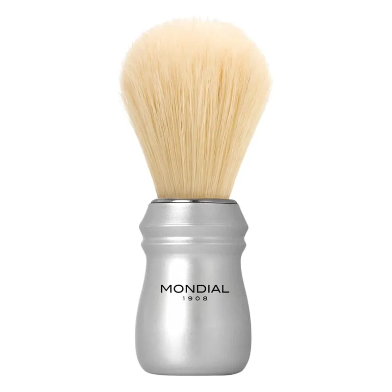 Mondial pennello da barba in setola sbiancata manico in alluminio Satinato