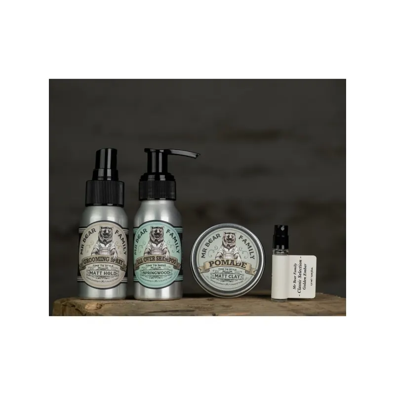 Mr Bear Family Matt Hold & Mate Pomade & Shampoo & Ember Parfum Travel Kit