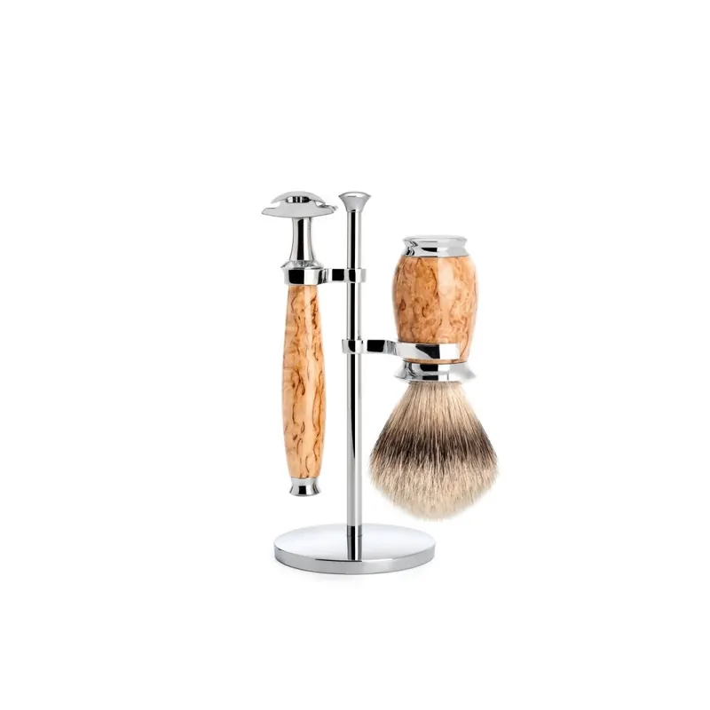 Mühle Purist Shaving Set Silvertip Shaving Brush & Safety Razor Masur Birch