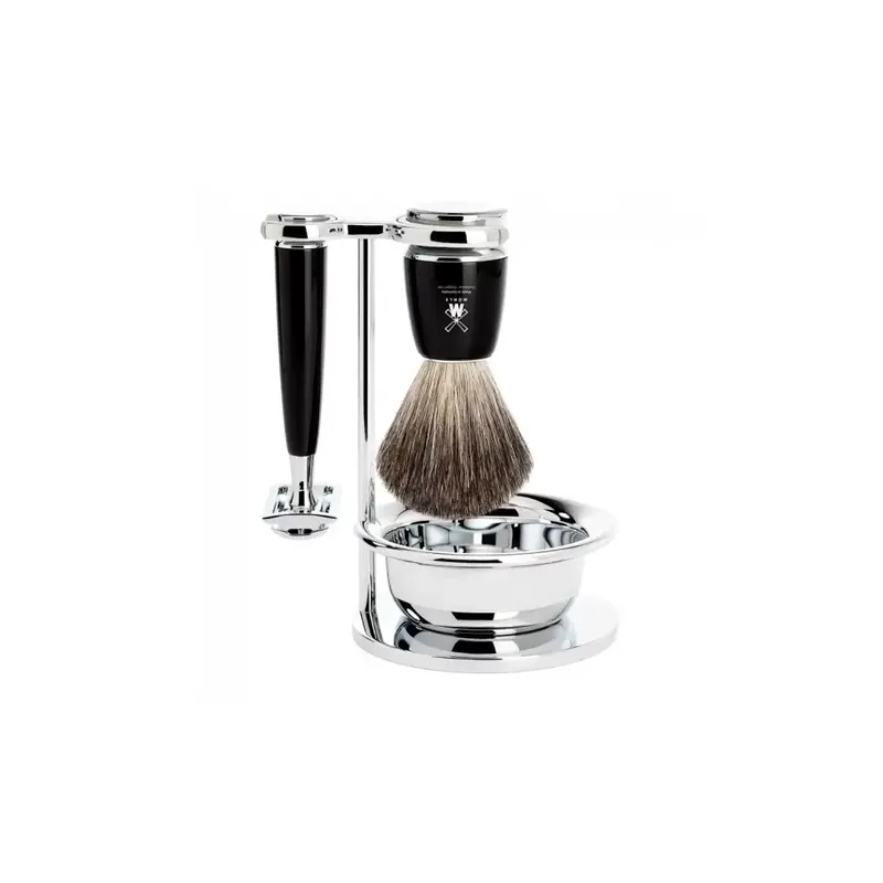 Mühle Rytmo Shaving Set Pure Badger Shaving Brush, Safety Razor Resin Black & B