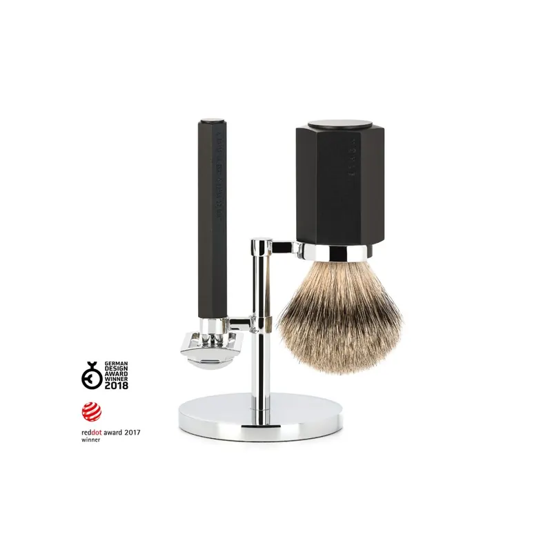 Mühle Shaving Set Badger Shaving Brush & Razor Hexagon Graphite Series