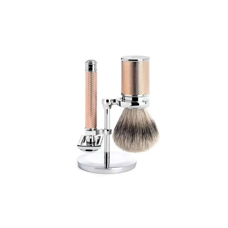 Mühle Shaving Set Silvertip Badger, Safety Razor R41, handle material metal rose