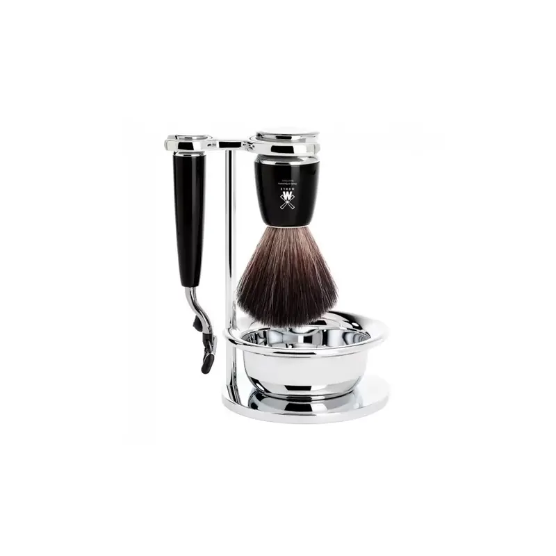 Mühle Traditional Shaving Black Set Pure Badger Fiber Shaving Brush, Razor Mach3