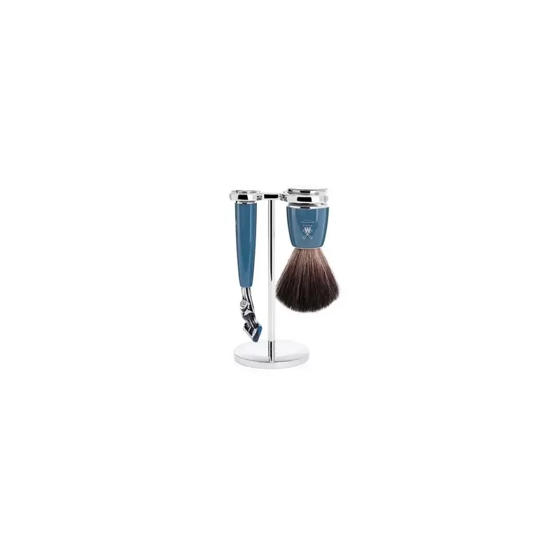 Mühle Traditional Shaving Petrol Blue Set Pure Badger Fiber Shaving Brush, Razor