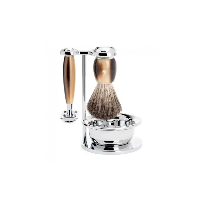 Mühle Vivo Shaving Set Pure Badger Shaving Brush, Bowl & Safety Razor Horn