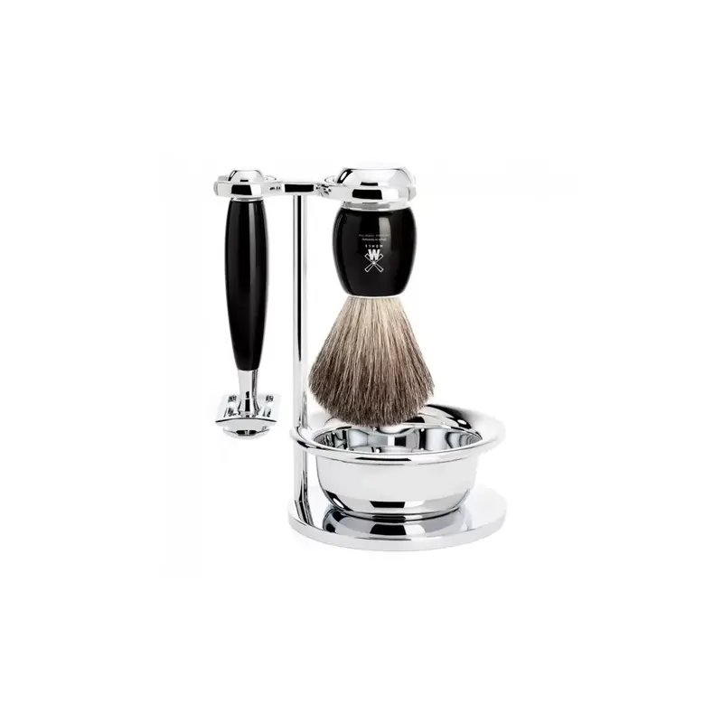 Mühle Vivo Shaving Set Pure Badger Shaving Brush & Safety Razor & Bowl Black Res