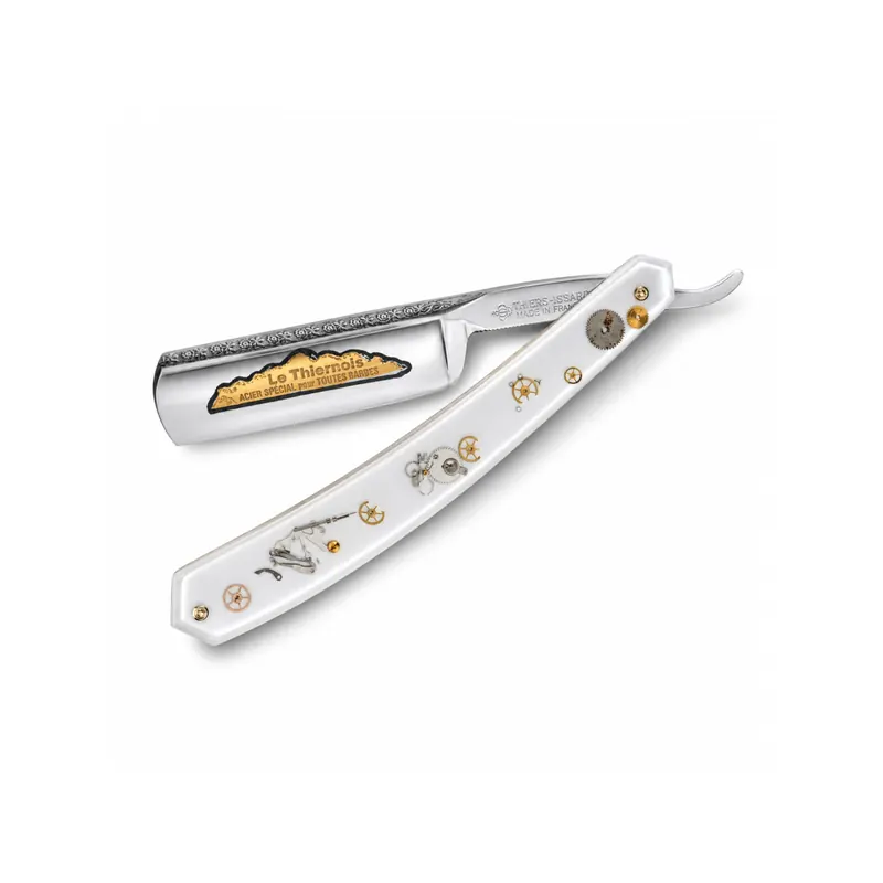 Navaja 6/8 Thiers Issard Spartacus Mango Oro Mecanismo Blanco