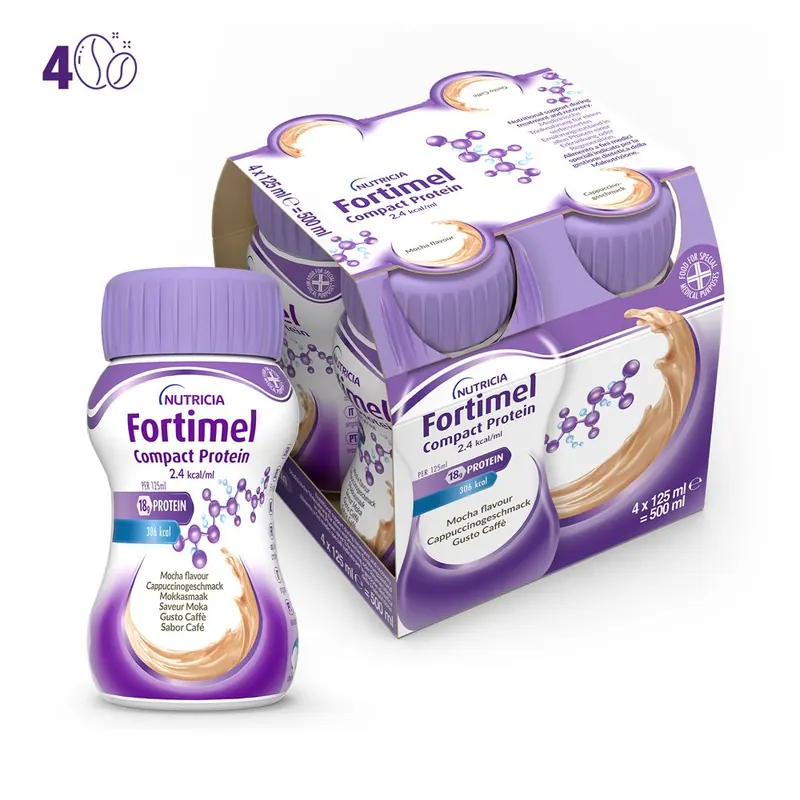 Nutricia Fortimel Compact Protein,Caffè, Ipercalorico/proteico,4x125ml- Risparmia il 10% con il codice: danone0926